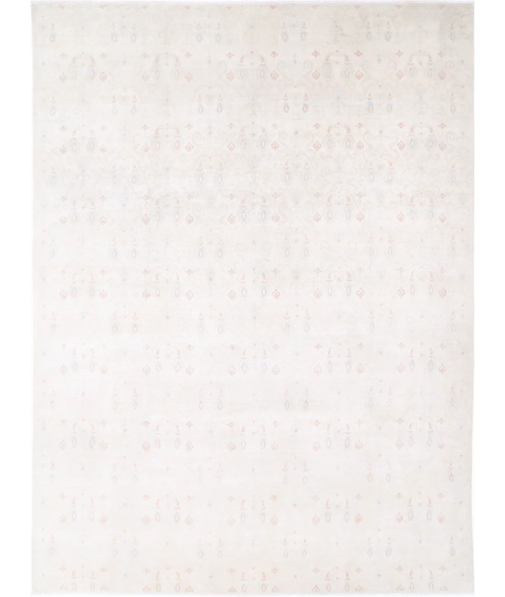 Ivory Afghan Tabriz Rug 9' 10" x 13' 3" Hand-Knotted | No. AT367199