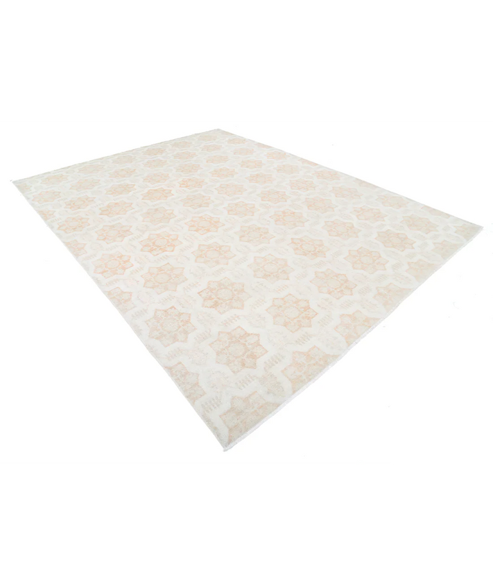 Ivory Afghan Tabriz Rug 8' 8" x 11' 3" Hand-Knotted | No. AT90365