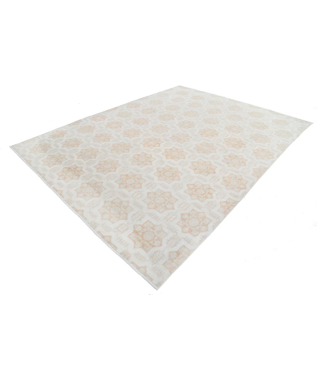 Ivory Afghan Tabriz Rug 8' 8" x 11' 3" Hand-Knotted | No. AT90365