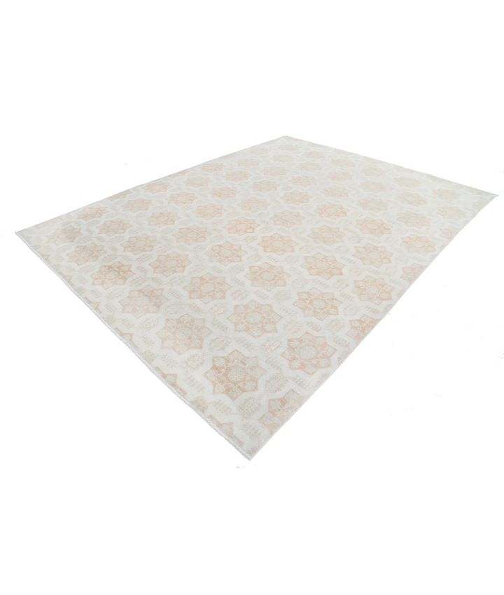 Ivory Afghan Tabriz Rug 8' 8" x 11' 3" Hand-Knotted | No. AT90365