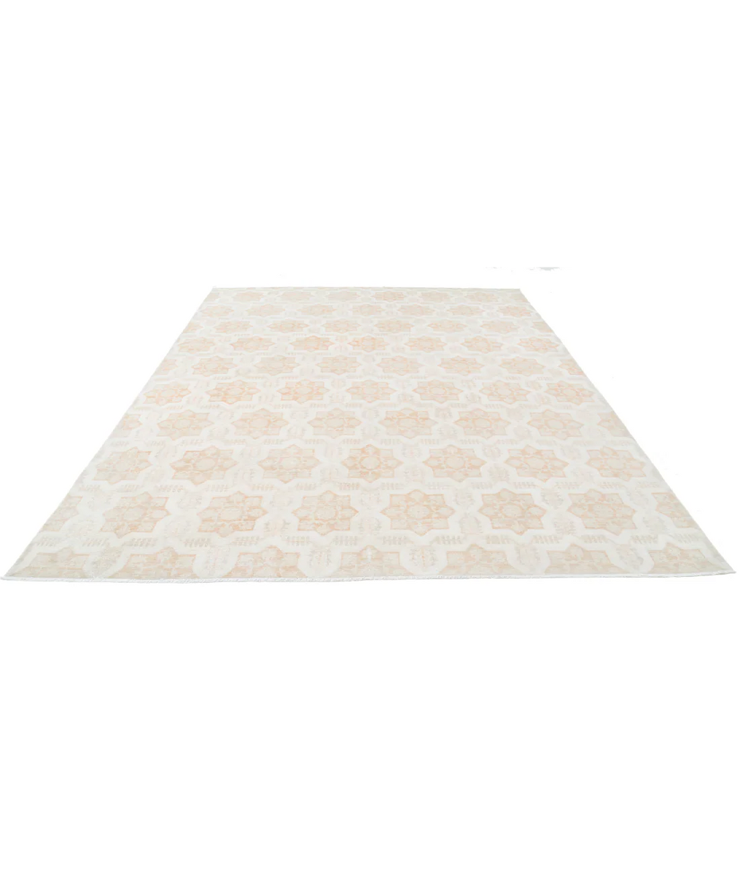 Ivory Afghan Tabriz Rug 8' 8" x 11' 3" Hand-Knotted | No. AT90365