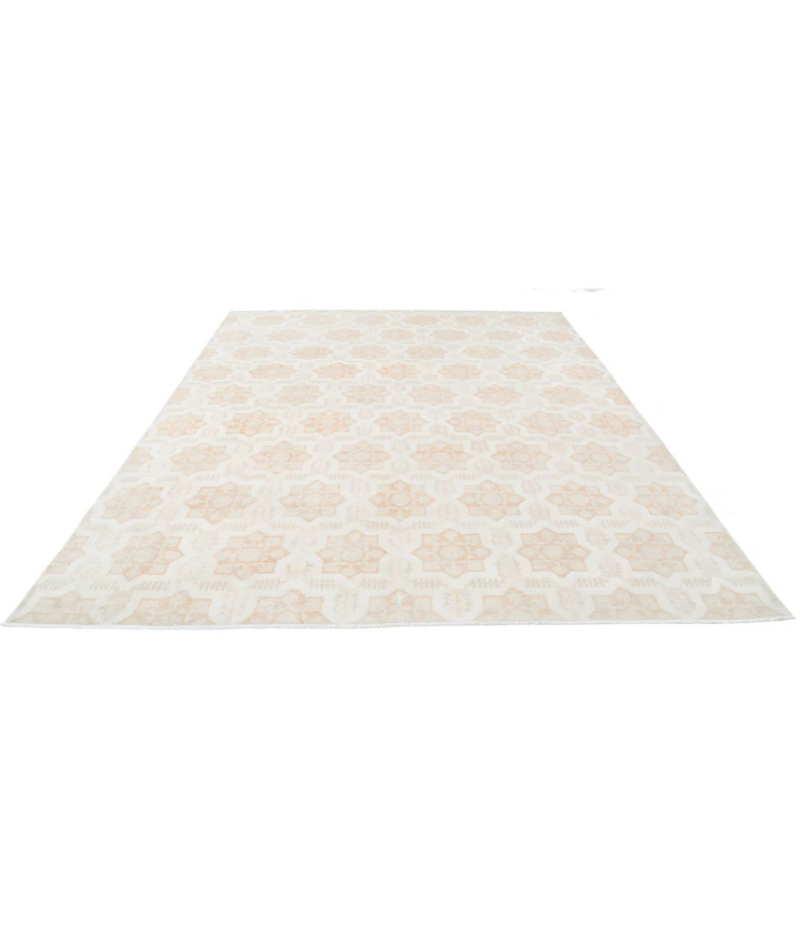 Ivory Afghan Tabriz Rug 8' 8" x 11' 3" Hand-Knotted | No. AT90365