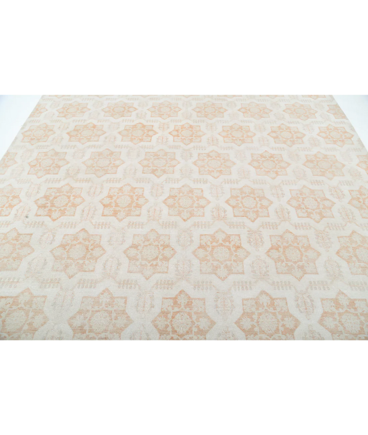 Ivory Afghan Tabriz Rug 8' 8" x 11' 3" Hand-Knotted | No. AT90365