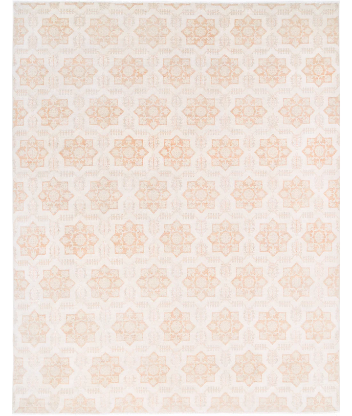 Ivory Afghan Tabriz Rug 8' 8" x 11' 3" Hand-Knotted | No. AT90365