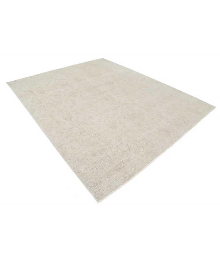 Beige Afghan Tabriz Rug 8' 0" x 9' 11" Hand-Knotted | No. AT75601