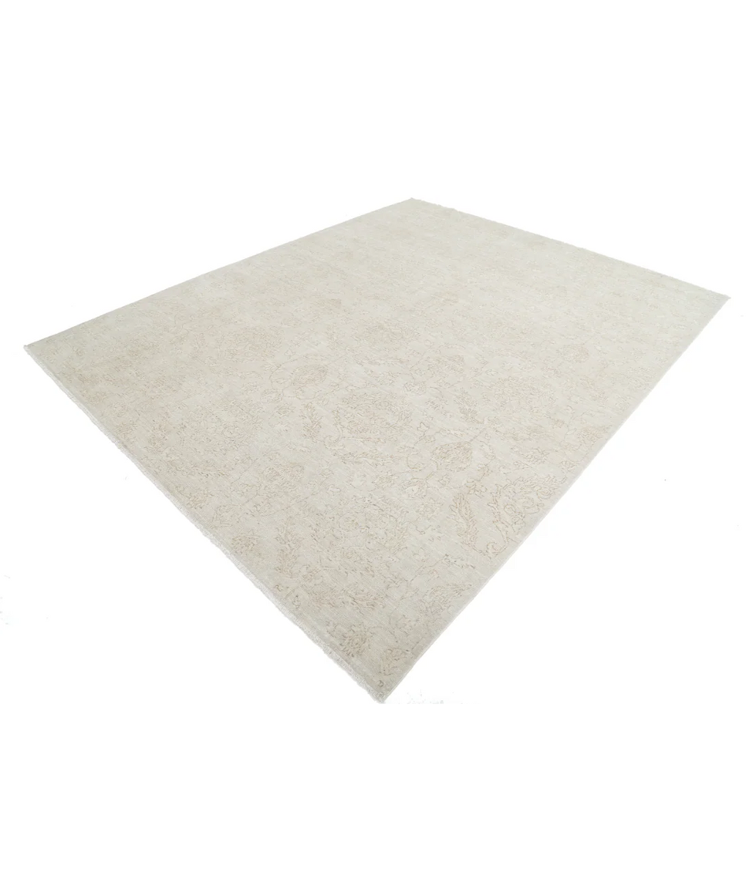 Beige Afghan Tabriz Rug 8' 0" x 9' 11" Hand-Knotted | No. AT75601