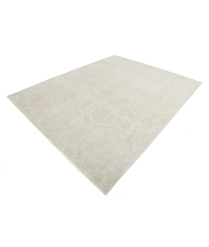 Beige Afghan Tabriz Rug 8' 0" x 9' 11" Hand-Knotted | No. AT75601