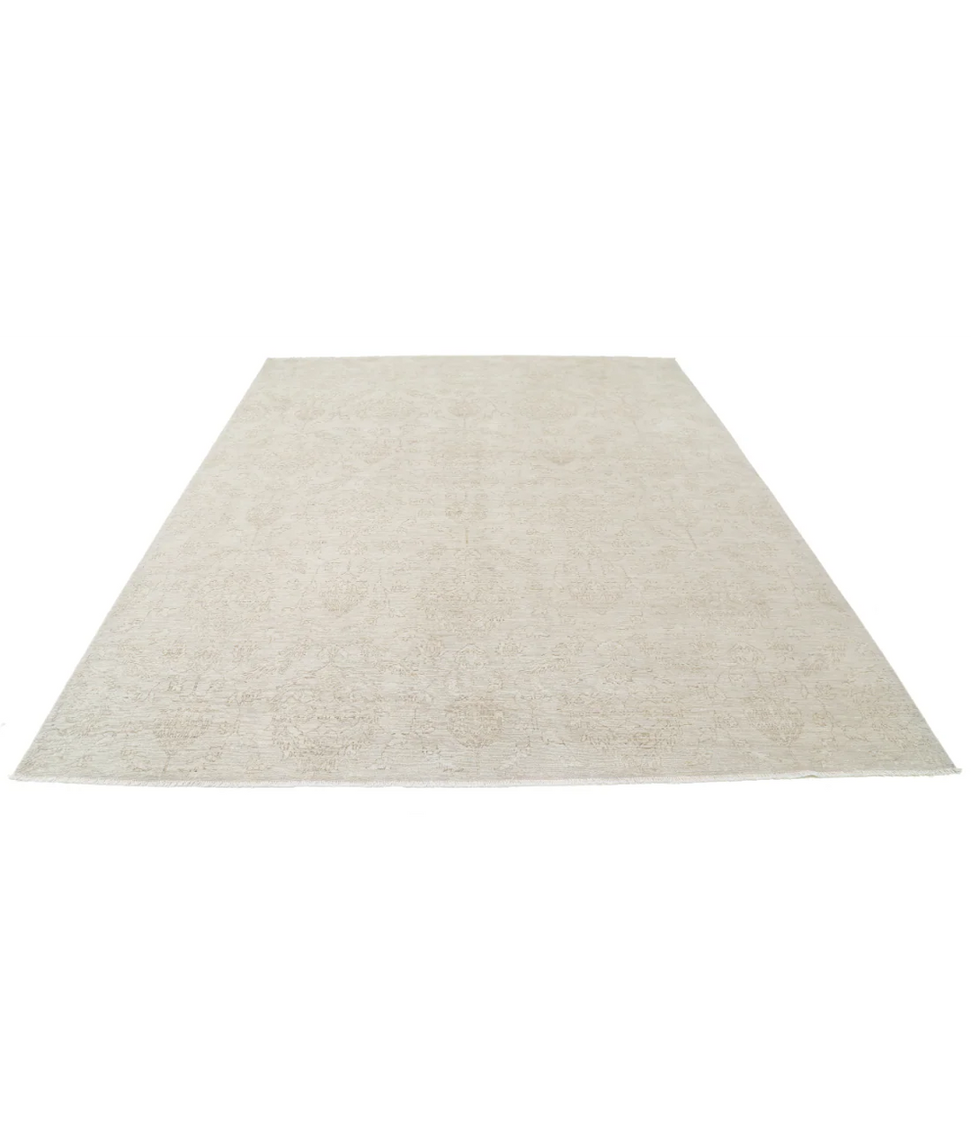 Beige Afghan Tabriz Rug 8' 0" x 9' 11" Hand-Knotted | No. AT75601