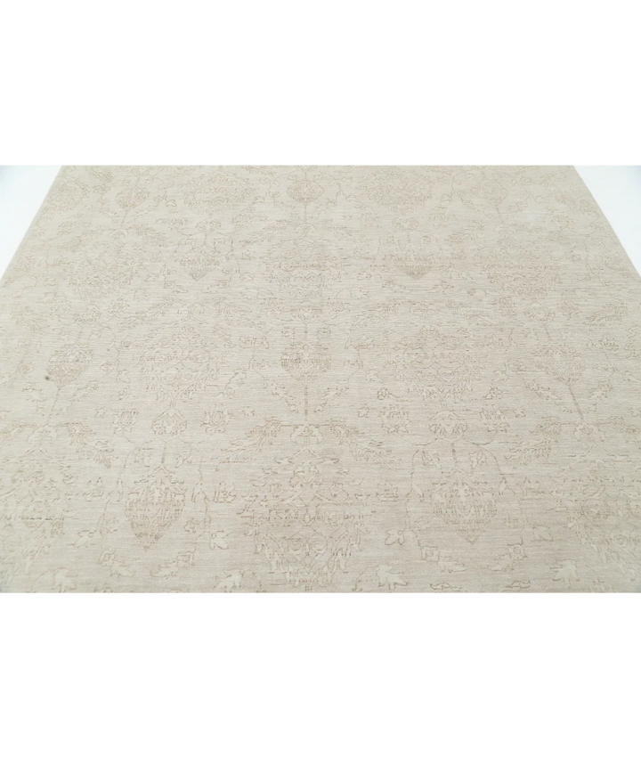 Beige Afghan Tabriz Rug 8' 0" x 9' 11" Hand-Knotted | No. AT75601