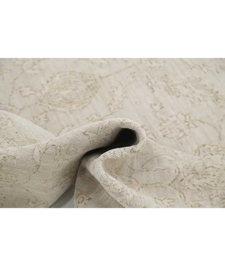 Beige Afghan Tabriz Rug 8' 0" x 9' 11" Hand-Knotted | No. AT75601