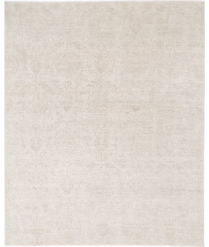 Beige Afghan Tabriz Rug 8' 0" x 9' 11" Hand-Knotted | No. AT75601