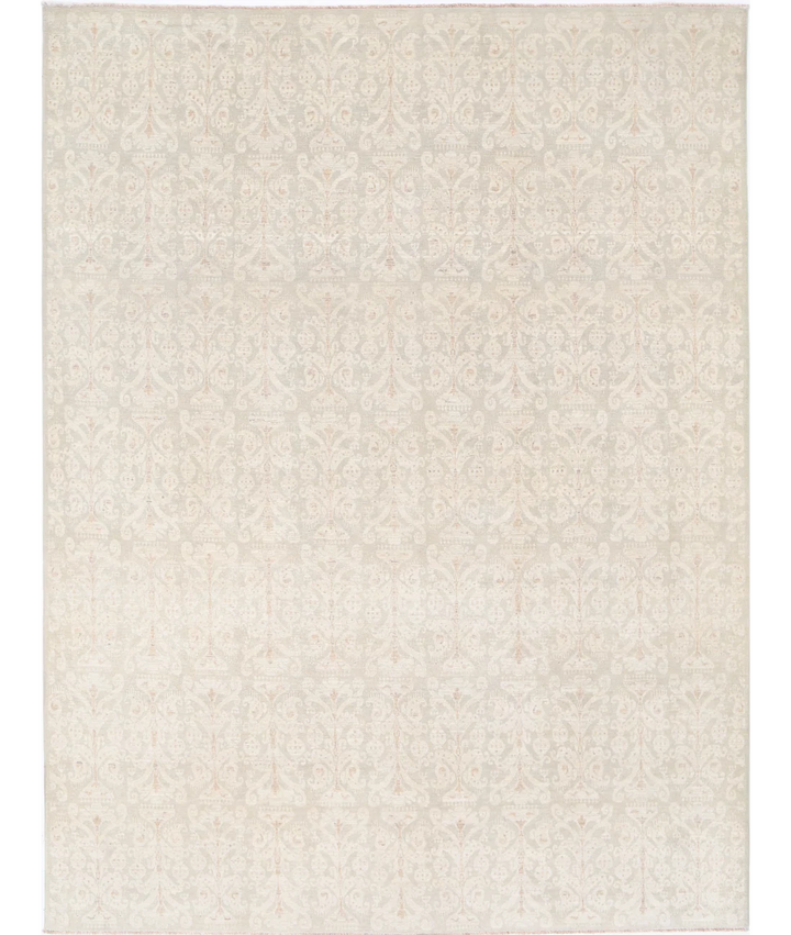 Grey Afghan Tabriz Rug 8' 10" x 11' 8" Hand-Knotted | No. AT42589