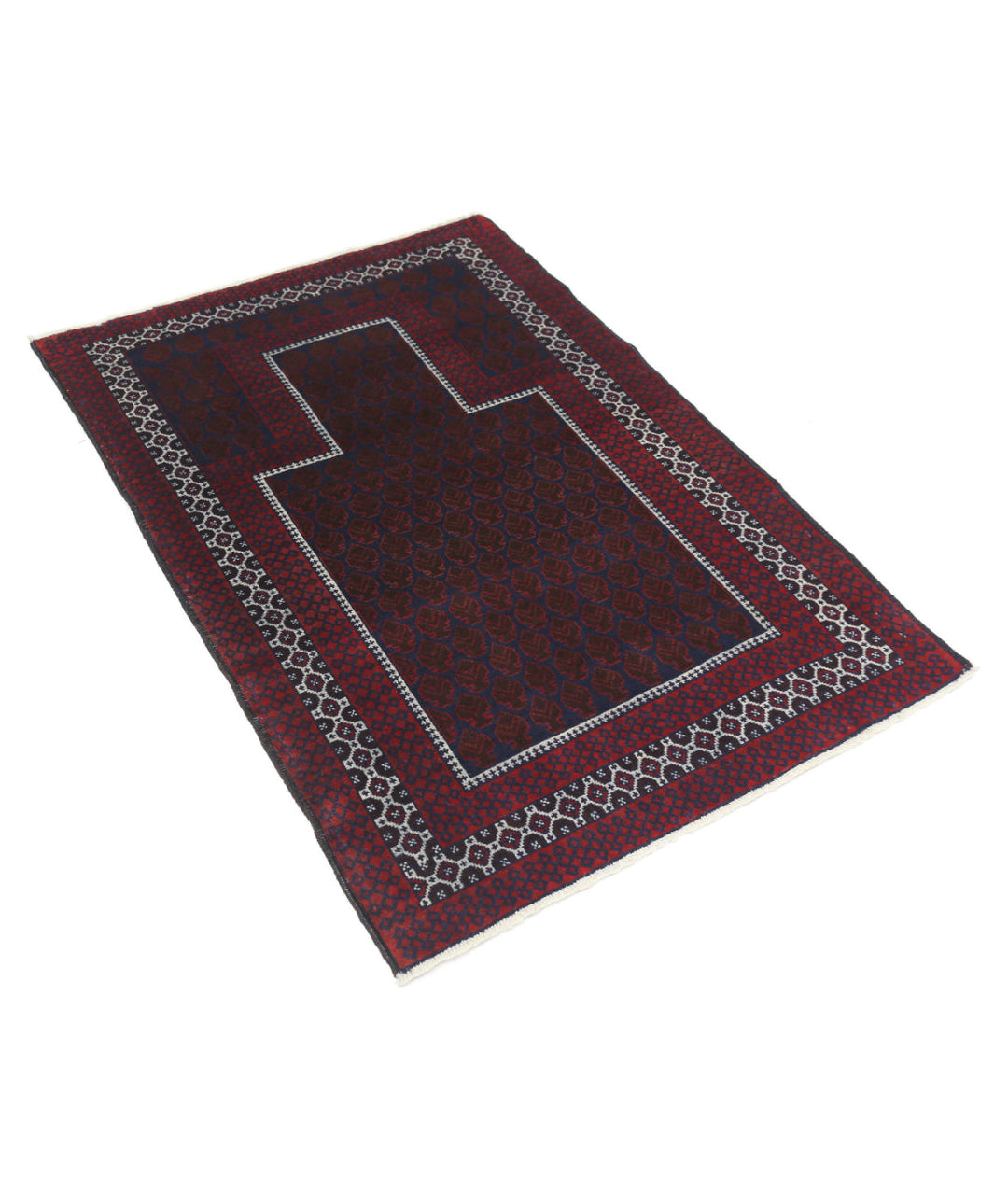 Red Afghan Tribal Rug 3' 2" x 4' 8" Hand-Knotted | No. AT48056