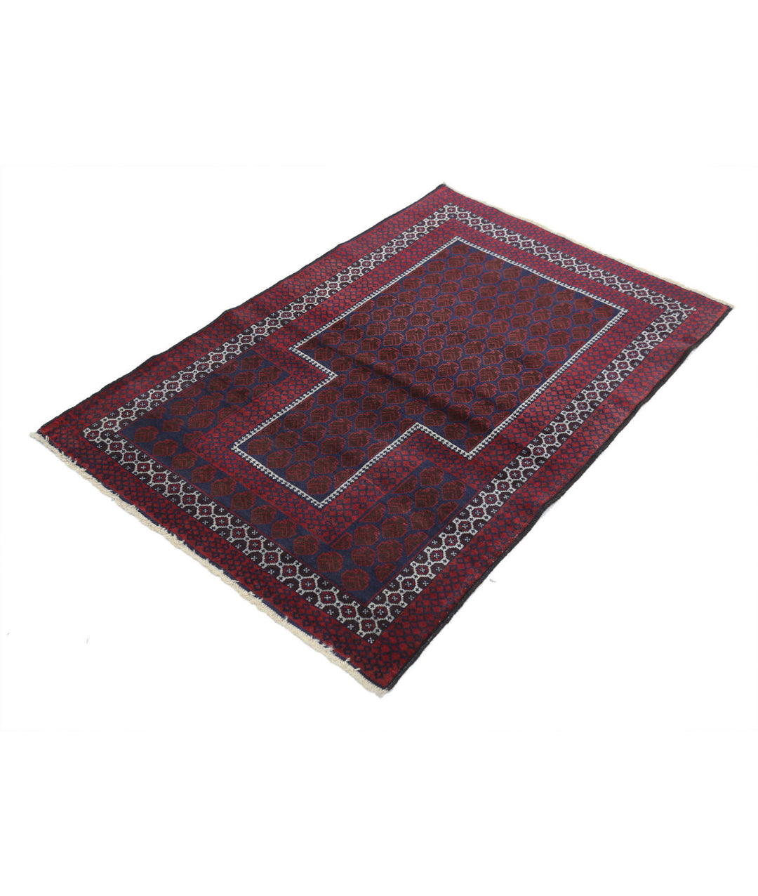 Red Afghan Tribal Rug 3' 2" x 4' 8" Hand-Knotted | No. AT48056