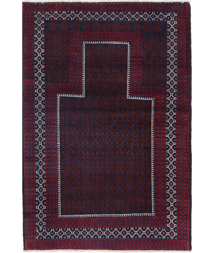 Red Afghan Tribal Rug 3' 2" x 4' 8" Hand-Knotted | No. AT48056