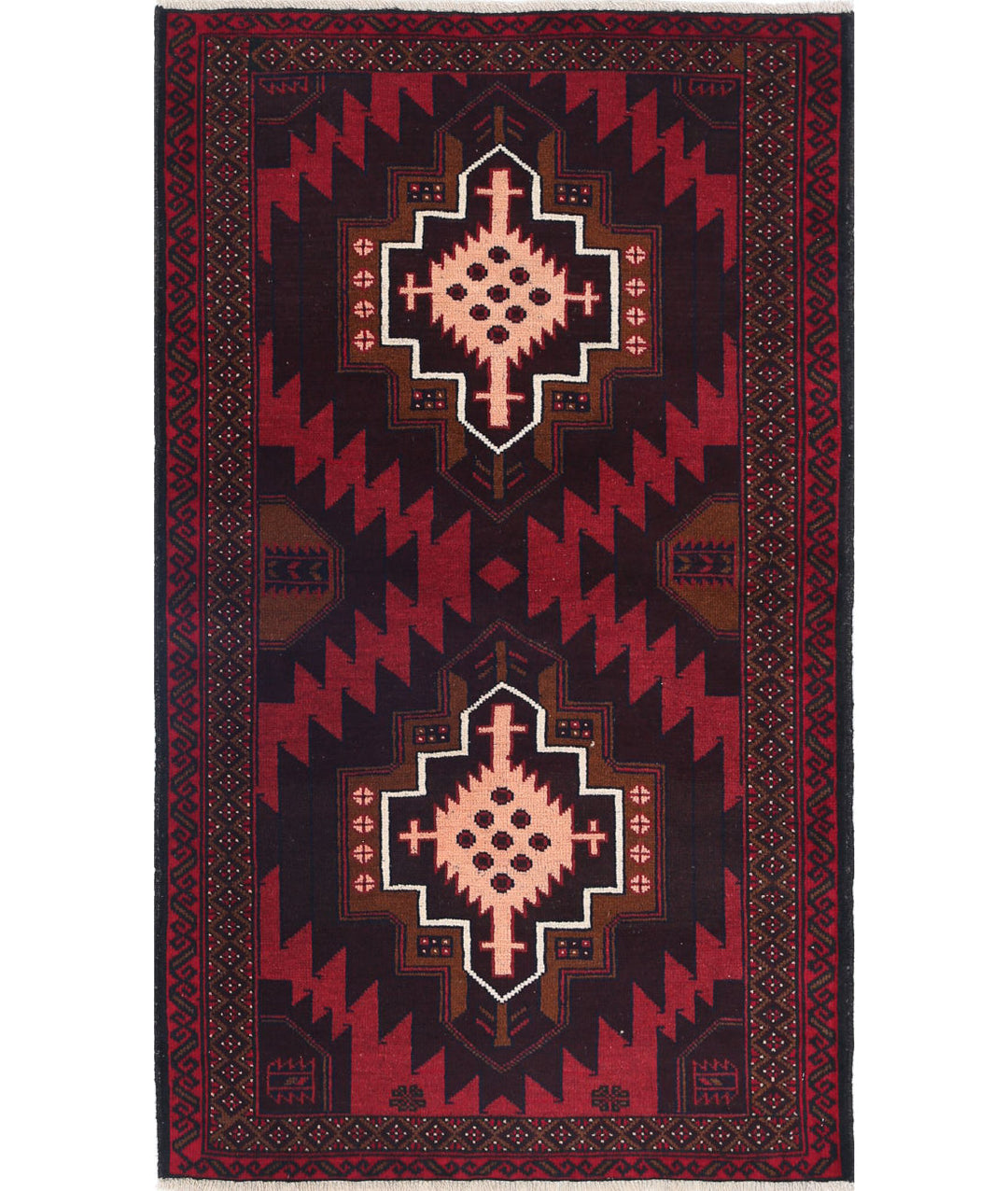 Hand Knotted Tribal Baluch Wool Rug 2' 8" x 4' 6" - No. AT28636