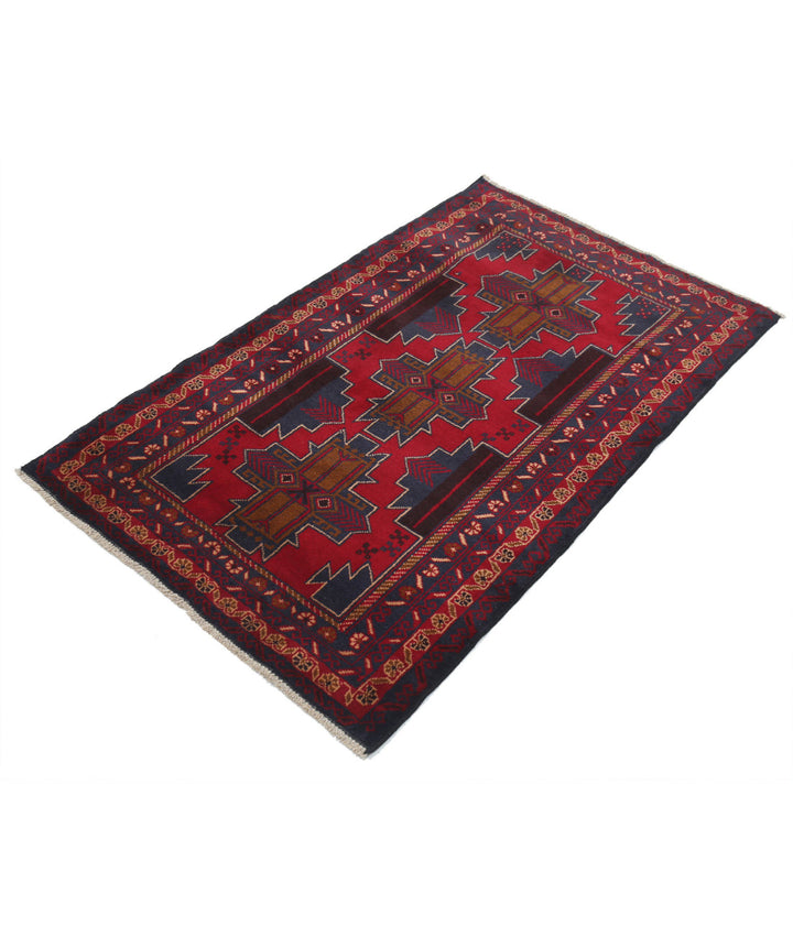 Red Afghan Baluchi Rug 3' 0" x 4' 9" Hand-Knotted | No. AT87104