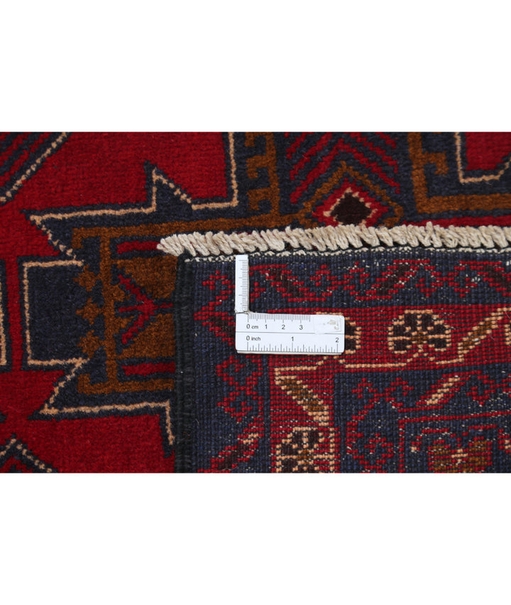 Red Afghan Baluchi Rug 3' 0" x 4' 9" Hand-Knotted | No. AT87104