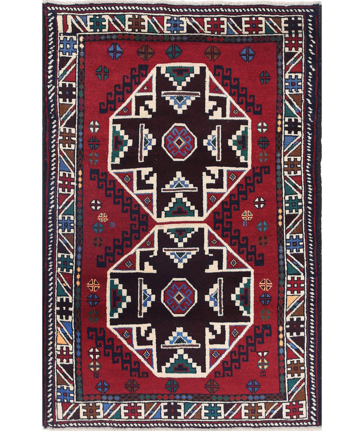 Red Afghan Tribal Rug 2' 11" x 4' 6" Hand-Knotted | No. AT45322