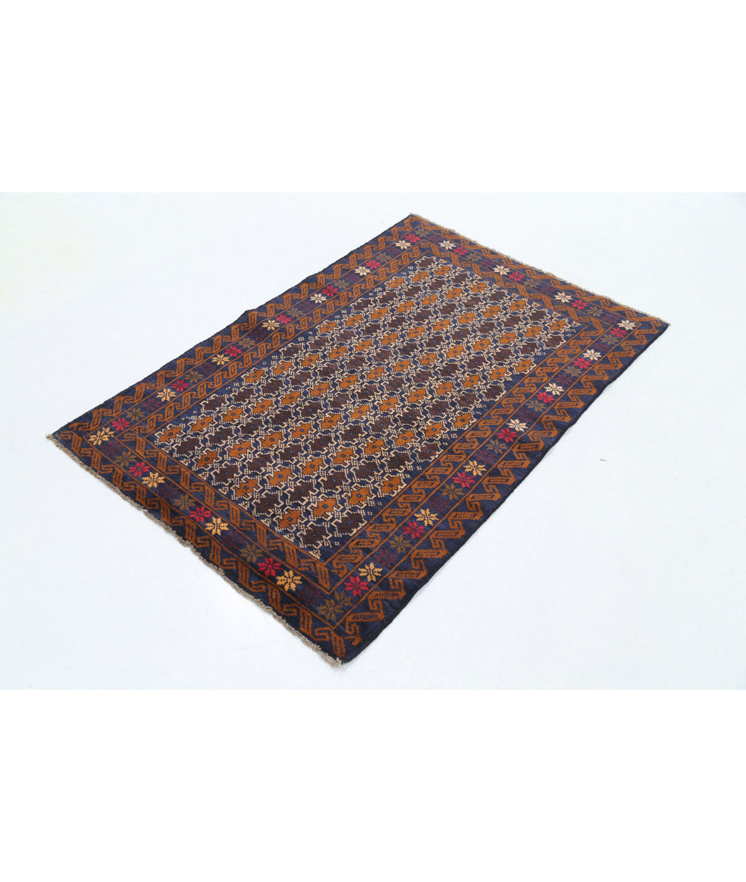 Red Afghan Baluchi Rug 3' 3" x 4' 10" Hand-Knotted | No. AT79620