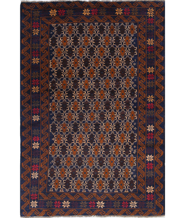 Red Afghan Baluchi Rug 3' 3" x 4' 10" Hand-Knotted | No. AT79620