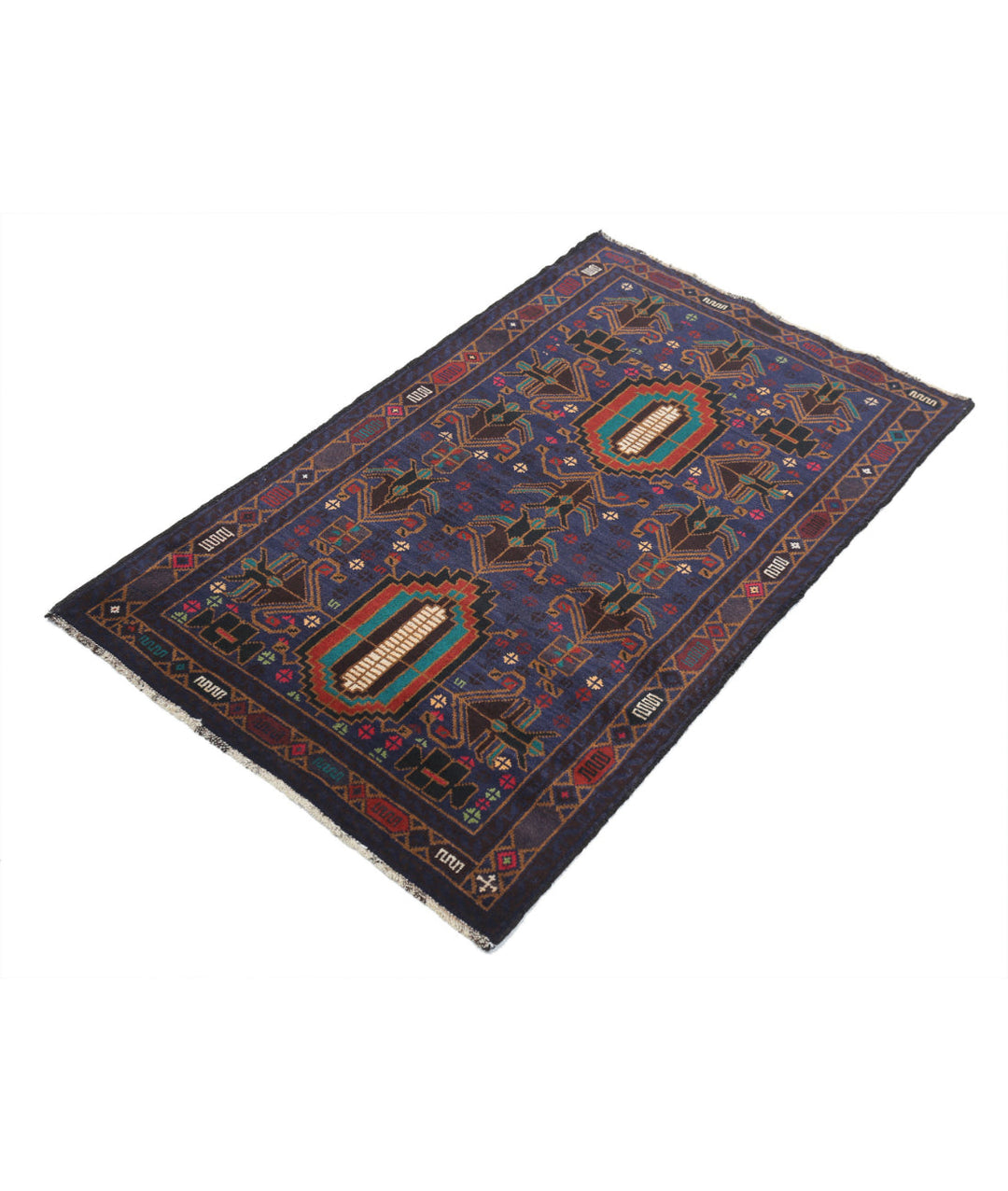 Hand Knotted Tribal Baluch Wool Rug 2' 9" x 4' 6" - No. AT24022
