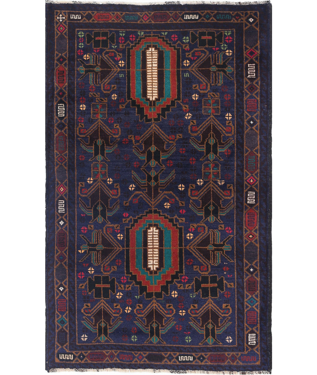 Hand Knotted Tribal Baluch Wool Rug 2' 9" x 4' 6" - No. AT24022