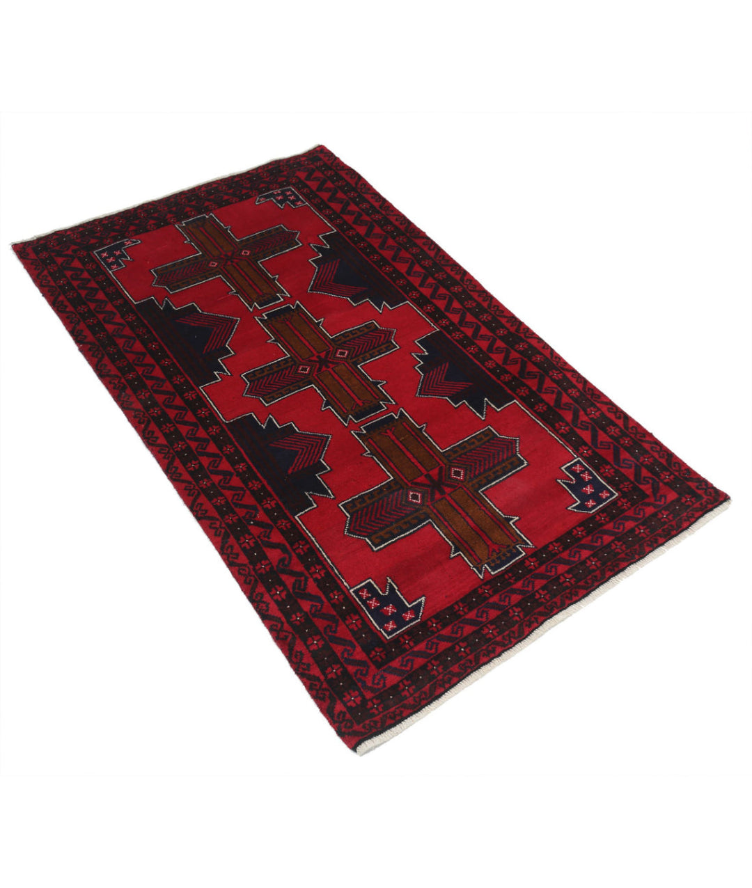 Red Afghan Tribal Rug 2' 10" x 4' 9" Hand-Knotted | No. AT57360