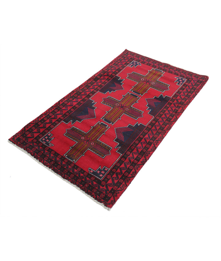 Red Afghan Tribal Rug 2' 10" x 4' 9" Hand-Knotted | No. AT57360