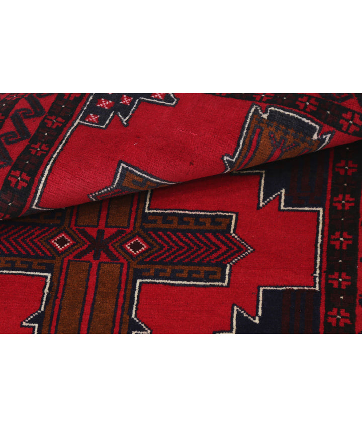 Red Afghan Tribal Rug 2' 10" x 4' 9" Hand-Knotted | No. AT57360