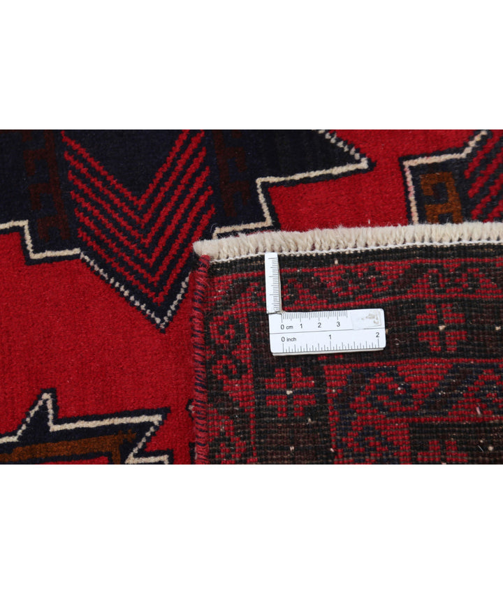 Red Afghan Tribal Rug 2' 10" x 4' 9" Hand-Knotted | No. AT57360