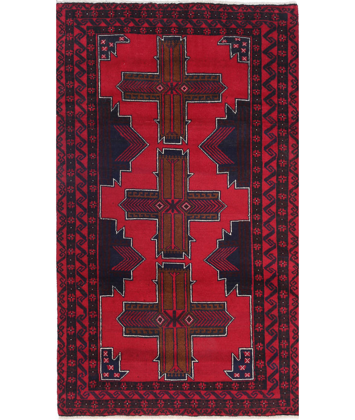 Red Afghan Tribal Rug 2' 10" x 4' 9" Hand-Knotted | No. AT57360