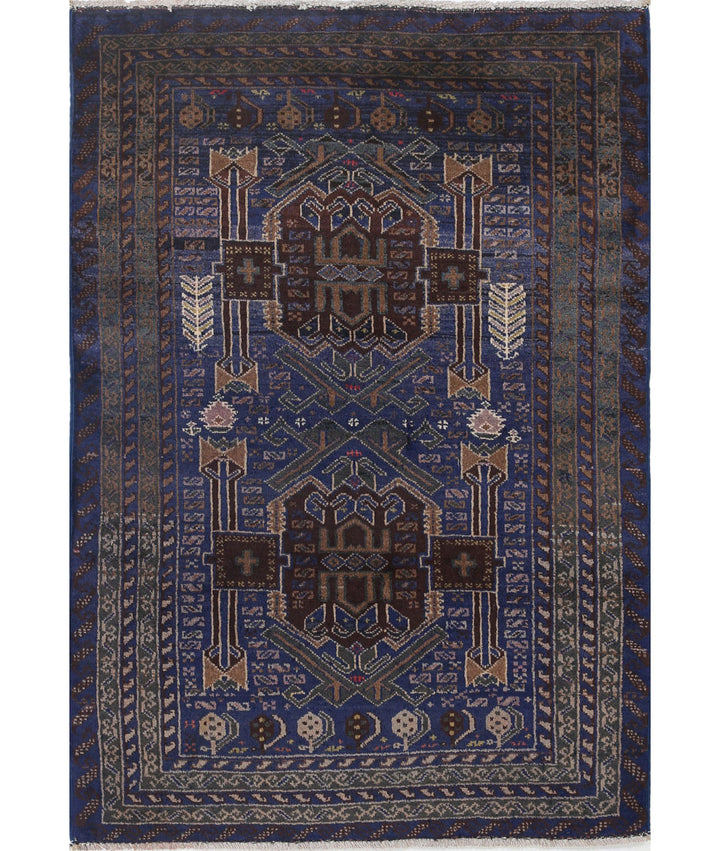 Hand Knotted Tribal Baluch Wool Rug 2' 11" x 4' 3" - No. AT95987