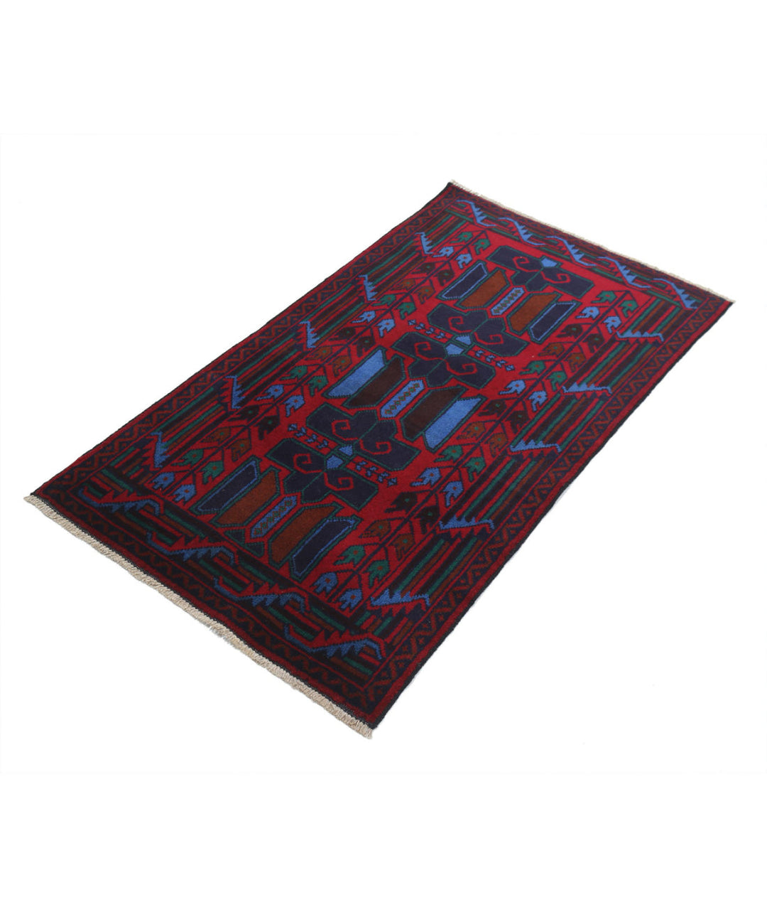 Red Afghan Baluchi Rug 2' 8" x 4' 7" Hand-Knotted | No. AT81228