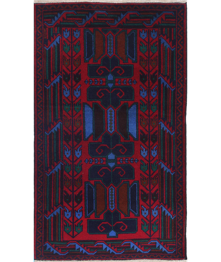 Red Afghan Baluchi Rug 2' 8" x 4' 7" Hand-Knotted | No. AT81228