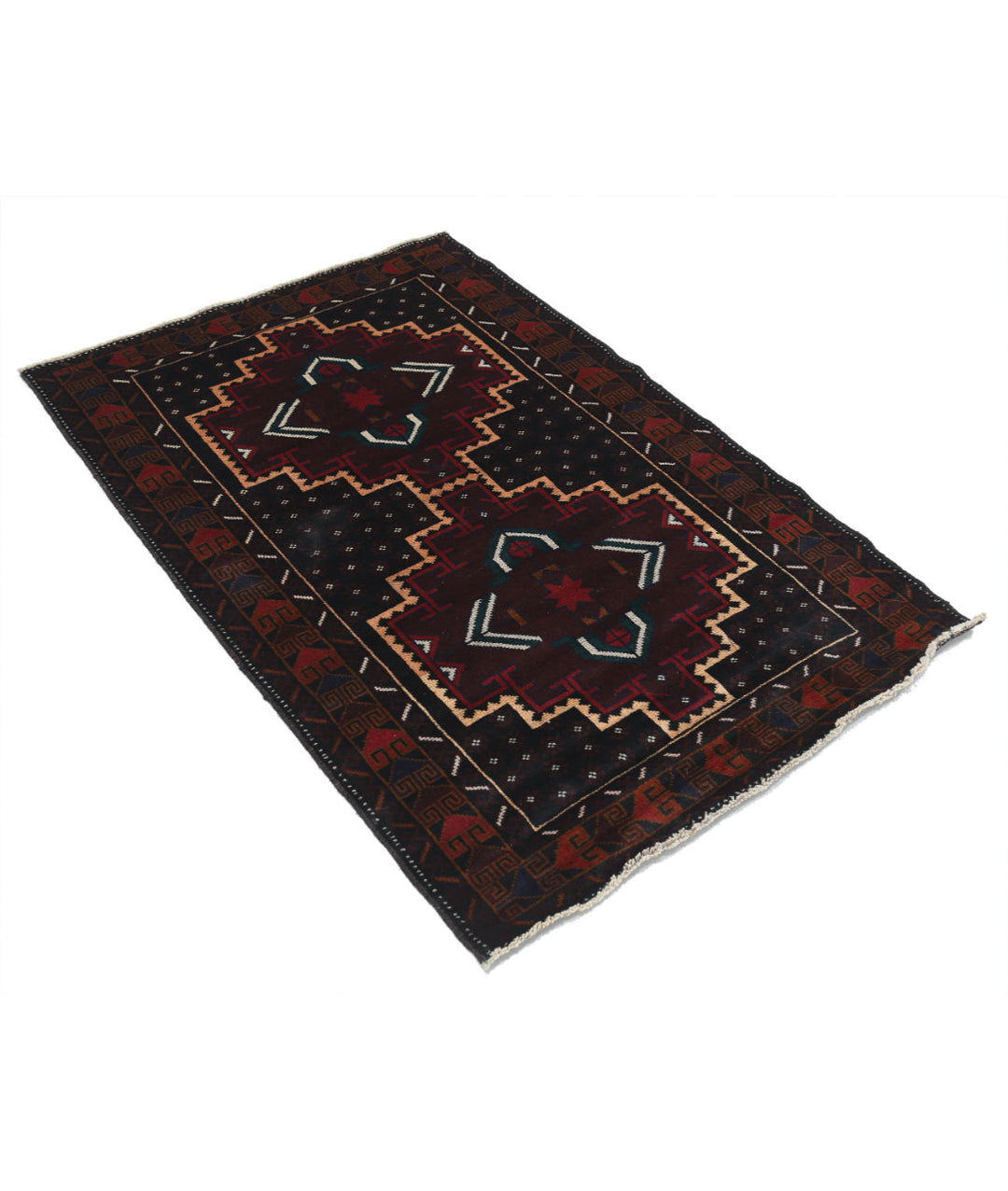 Red Afghan Baluchi Rug 3' 2" x 4' 9" Hand-Knotted | No. AT85864