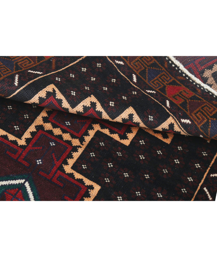 Red Afghan Baluchi Rug 3' 2" x 4' 9" Hand-Knotted | No. AT85864