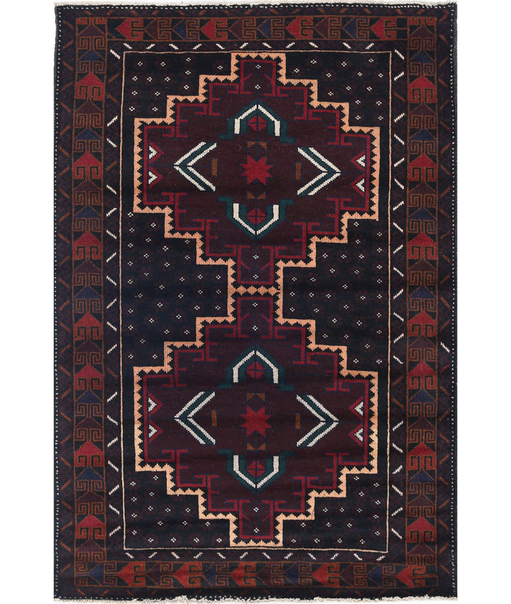 Red Afghan Baluchi Rug 3' 2" x 4' 9" Hand-Knotted | No. AT85864