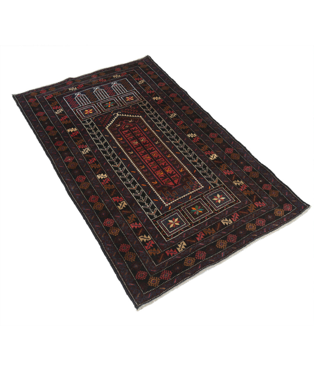 Red Afghan Baluchi Rug 2' 11" x 4' 9" Hand-Knotted | No. AT65904