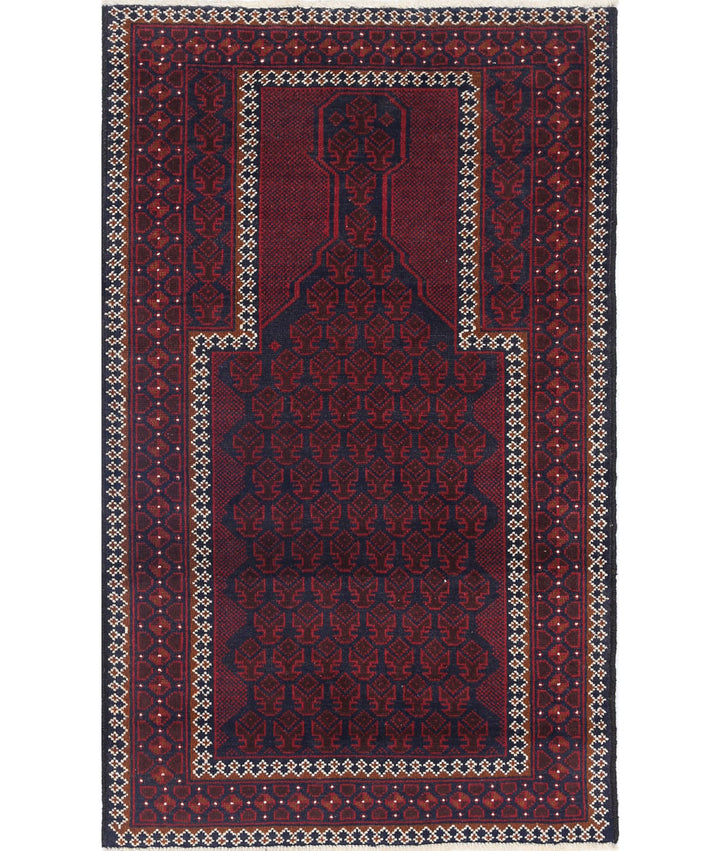 Red Afghan Baluchi Rug 2' 9" x 4' 7" Hand-Knotted | No. AT76759