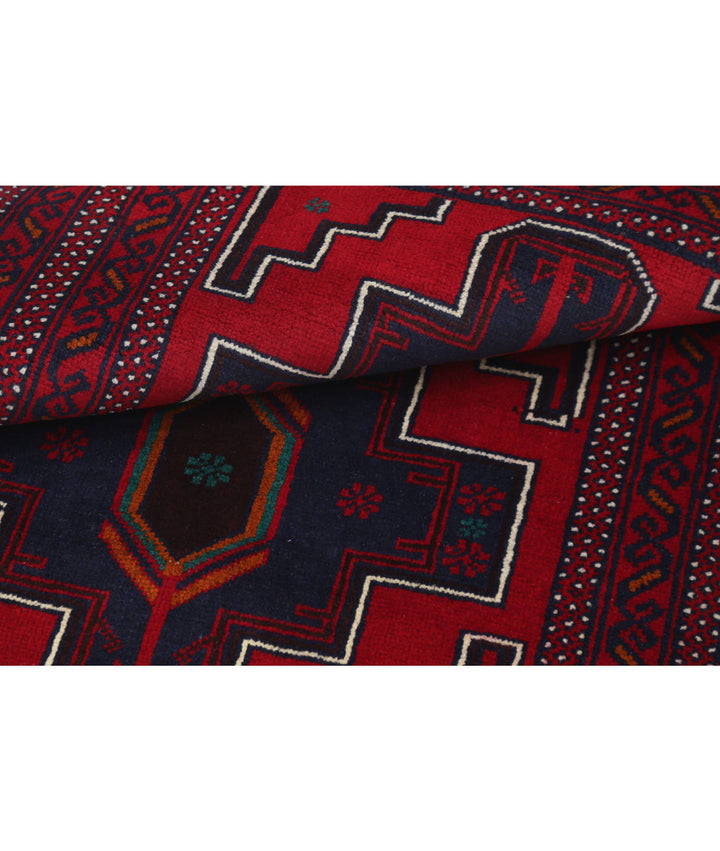 Red Afghan Tribal Rug 2' 9" x 4' 11" Hand-Knotted | No. AT21473