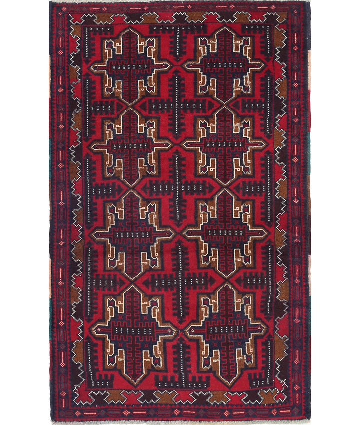 Red Afghan Baluchi Rug 2' 9" x 4' 6" Hand-Knotted | No. AT78027