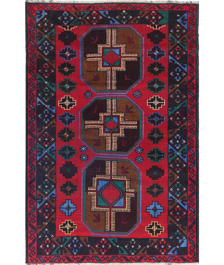 Red Afghan Tribal Rug 2' 10" x 4' 5" Hand-Knotted | No. AT48954