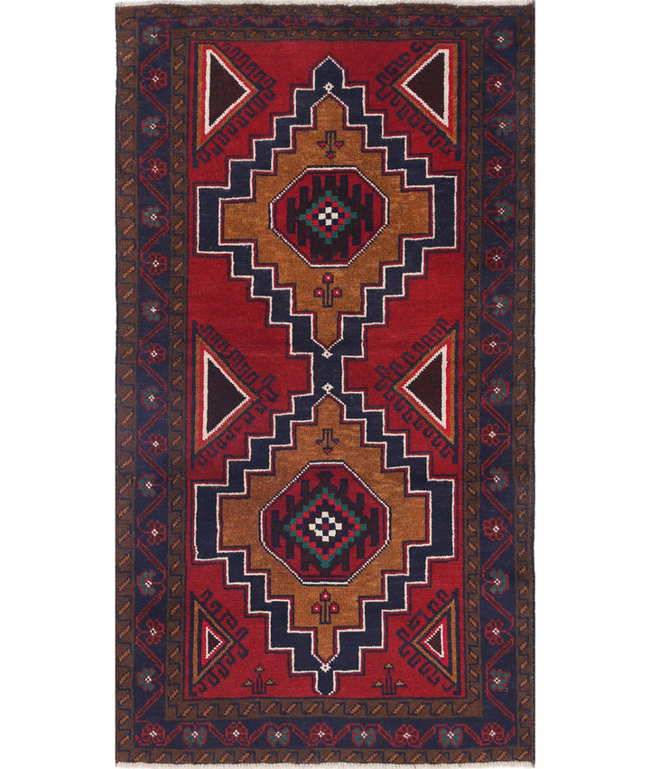 Red Afghan Baluchi Rug 2' 8" x 5' 0" Hand-Knotted | No. AT72735