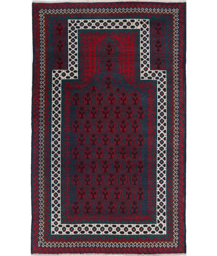 Red Afghan Baluchi Rug 2' 11" x 4' 8" Hand-Knotted | No. AT87451