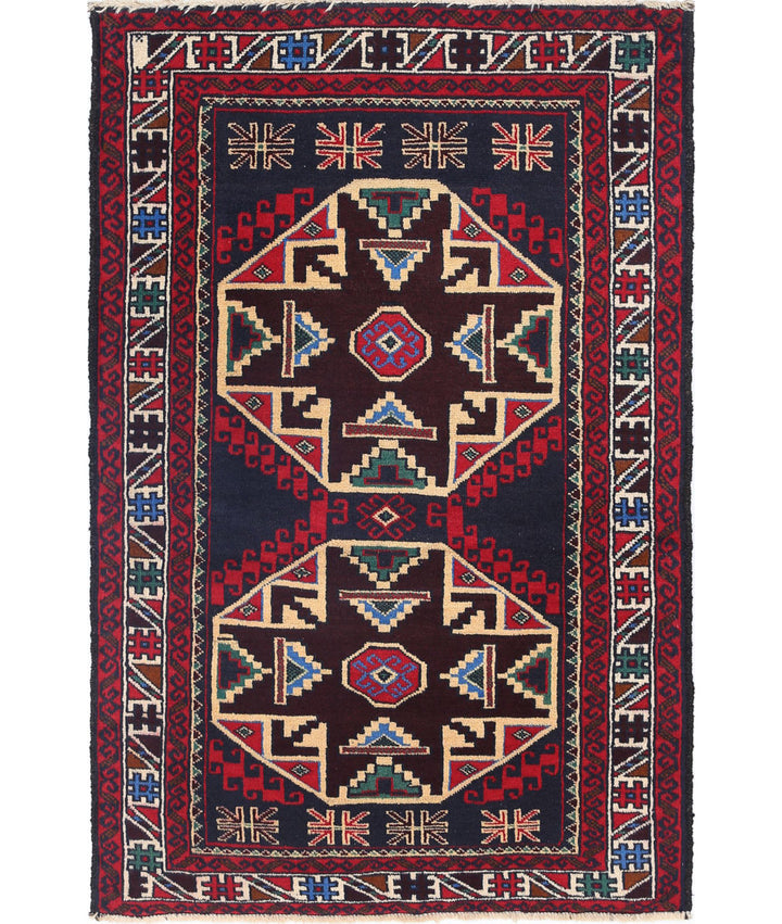 Red Afghan Tribal Rug 2' 9" x 4' 4" Hand-Knotted | No. AT34558