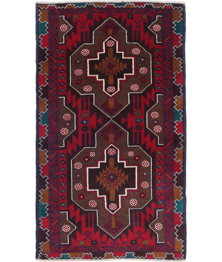 Red Afghan Tribal Rug 2' 9" x 4' 8" Hand-Knotted | No. AT41986