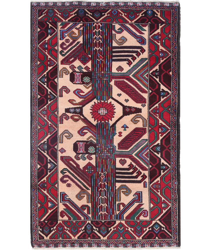 Red Afghan Baluchi Rug 3' 0" x 5' 0" Hand-Knotted | No. AT88640