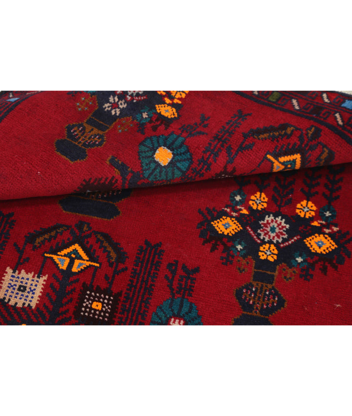Red Afghan Tribal Rug 2' 11" x 4' 3" Hand-Knotted | No. AT50518