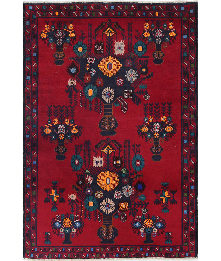 Red Afghan Tribal Rug 2' 11" x 4' 3" Hand-Knotted | No. AT50518